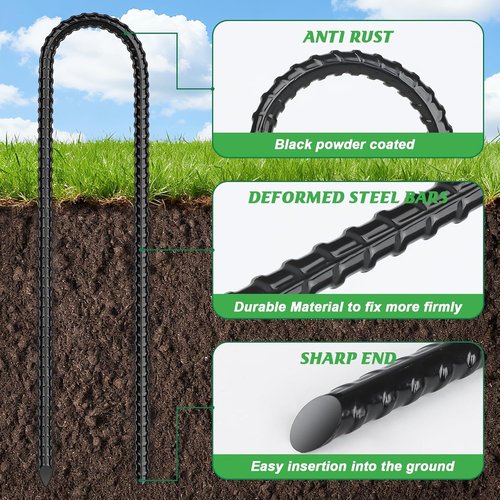 Gtongoko Heavy-Duty Trampoline Stakes - Galvanized Steel Ground Anchors | U-Shaped, Black