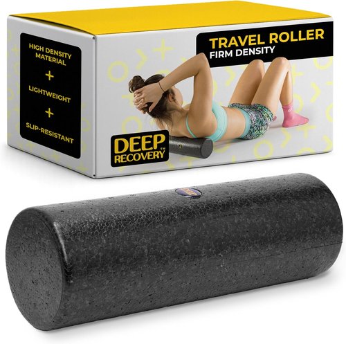 Deep Recovery Yoga Foam Roller - Black Back Roller for Pain Relief | 12in x 4in Travel Size for Myofascial Release