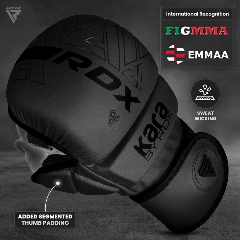 RDX MMA Gloves - Hybrid Open Palm Martial Arts Mitts for Men & Women | Maya Hide Leather, Wrist Support