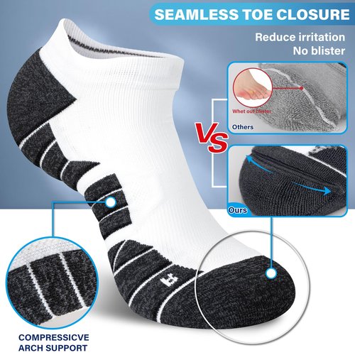 Hylaea Low Cut Socks for Running Sports Athletic Walking Golf Tie-dyed Pattern No Show Compression 3 Pairs Black Grey White Large