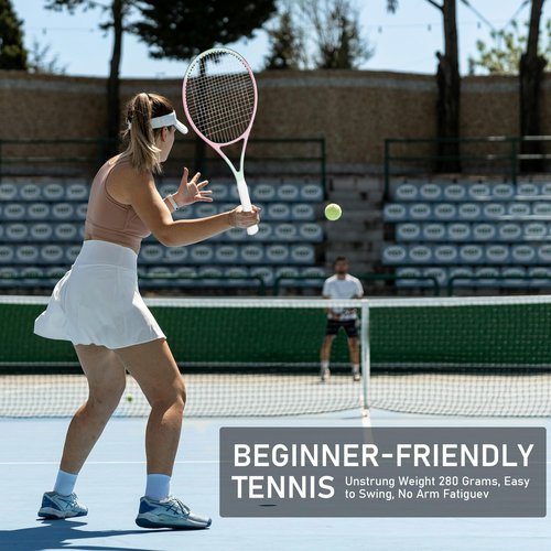 OGEENIER 27" Tennis Racket Set for Adults, Pre-Strung Tennis Racquets for Beginners, 2-Player Recreational Tennis Set with 3 Balls, 2 Vibration Dampers, 2 Grips, 1 Carrying Bag