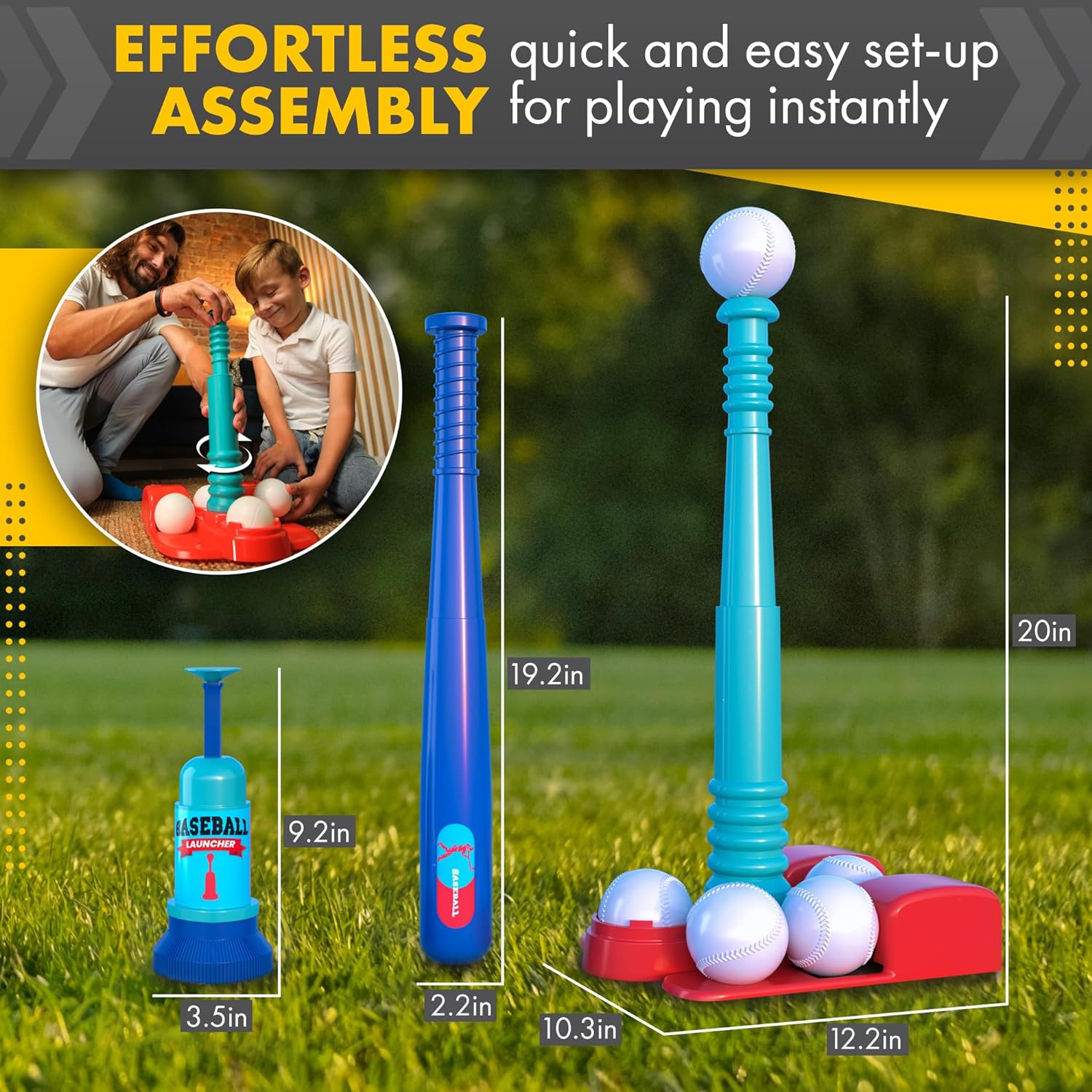 Skiennix T-Ball Stand for Kids | Adjustable Batting Tee with 6 Large Balls | Ages 1-8