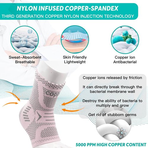 INDEEMAX Ankle Brace - Copper Infused Compression Sleeve for Pain Relief | Pink Silver, Size S