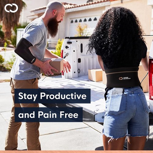 Copper Compression Back Brace - Copper Infused Lumbar Support for Pain Relief | Adjustable & Breathable (Waist 36" - 42")