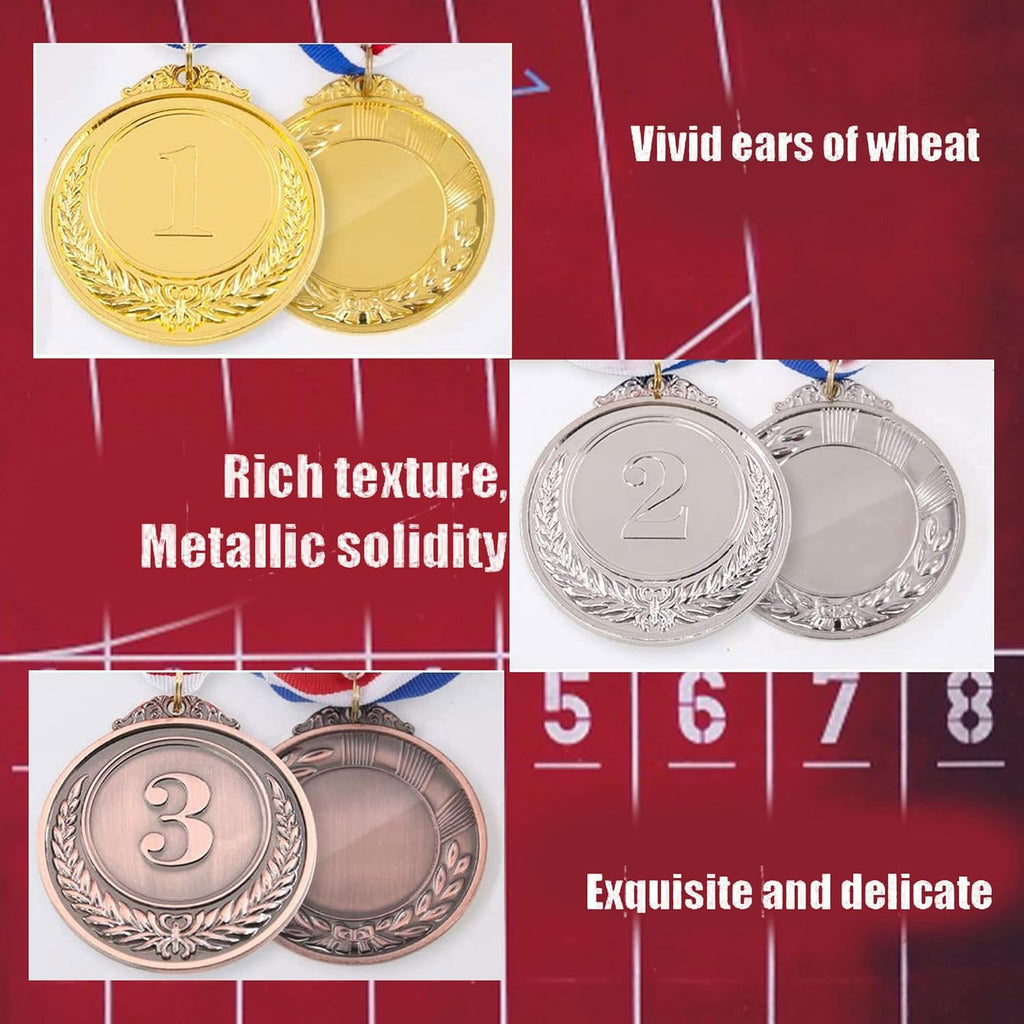 Winner 12-Piece Metal Award Medals Set - Gold, Silver, Bronze with Neck Ribbons | 2 Inches