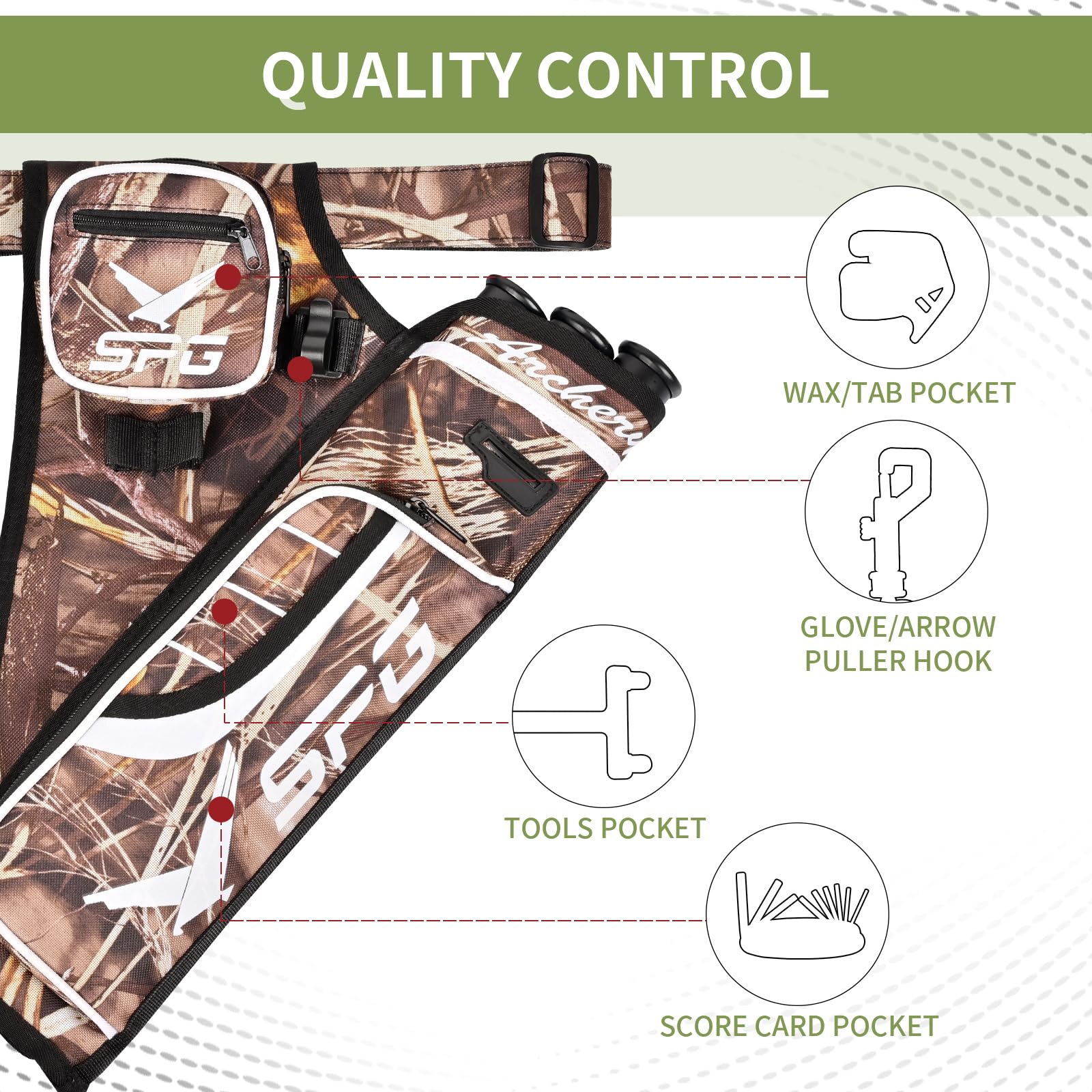 SPG Arrow Quiver Archery Hip Quiver, Durable Adjustable Waist Belt Three Arrows Tube for Arrow Storage Compound Bow Recurve Bow Accessories (Camo)