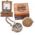 to My Son Compass - Personalized Sundial Compass with Case | Unique Gift for Son, Dad to Son Gift, Mom to Son Gift, Grandson Gift | Pocket Compass with Inspirational Engraving (Wooden Case)