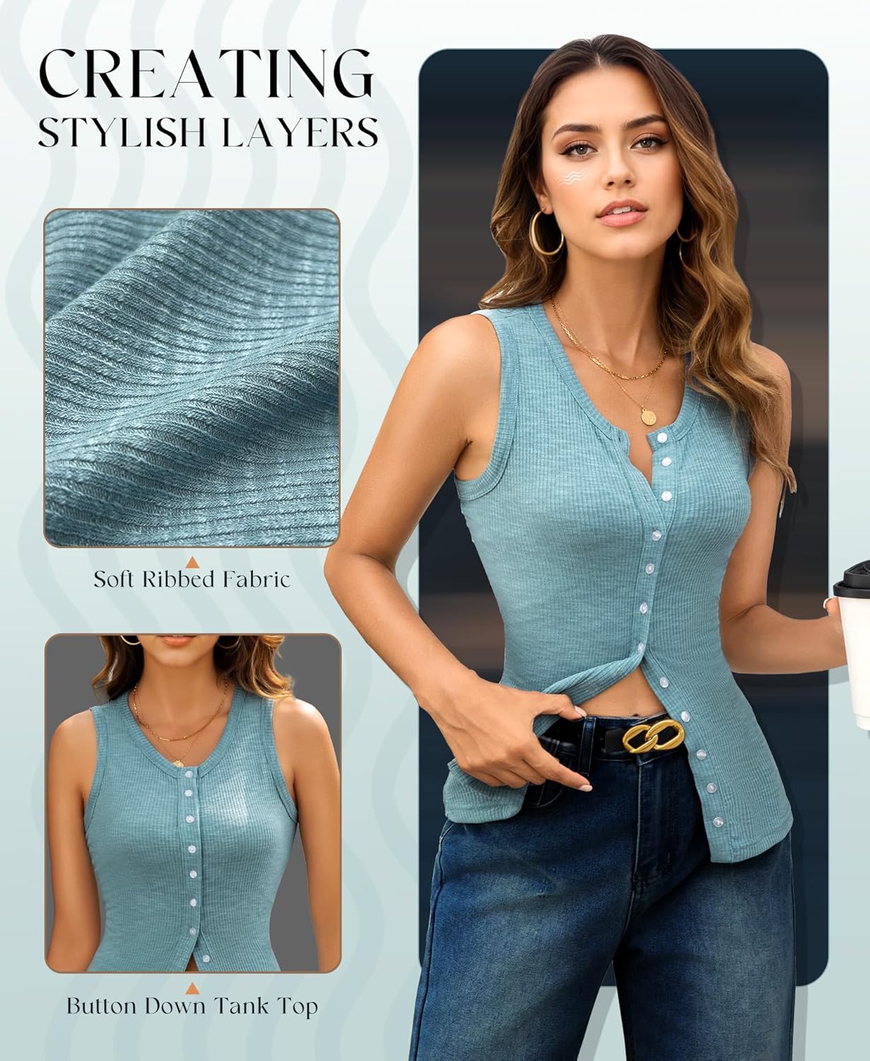 Skiennix Ribbed Tank Top for Women - Sleeveless Crew Neck Blouse | Slim Fit Casual Summer Top