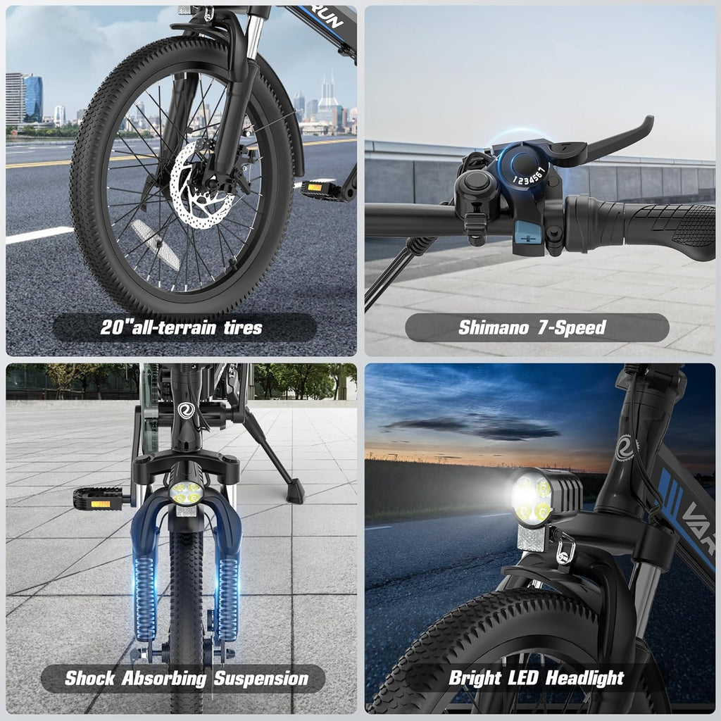VARUN Electric Bike - 500W Folding Ebike with 36V Removable Lithium Battery | 20" Compact Commuter E-Bike for Adults