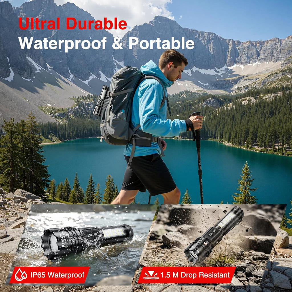 RECHOO Rechargeable Flashlight - High Lumens, 7 Modes, Dual-Switch with LCD Display | Super Bright LED for Home & Camping