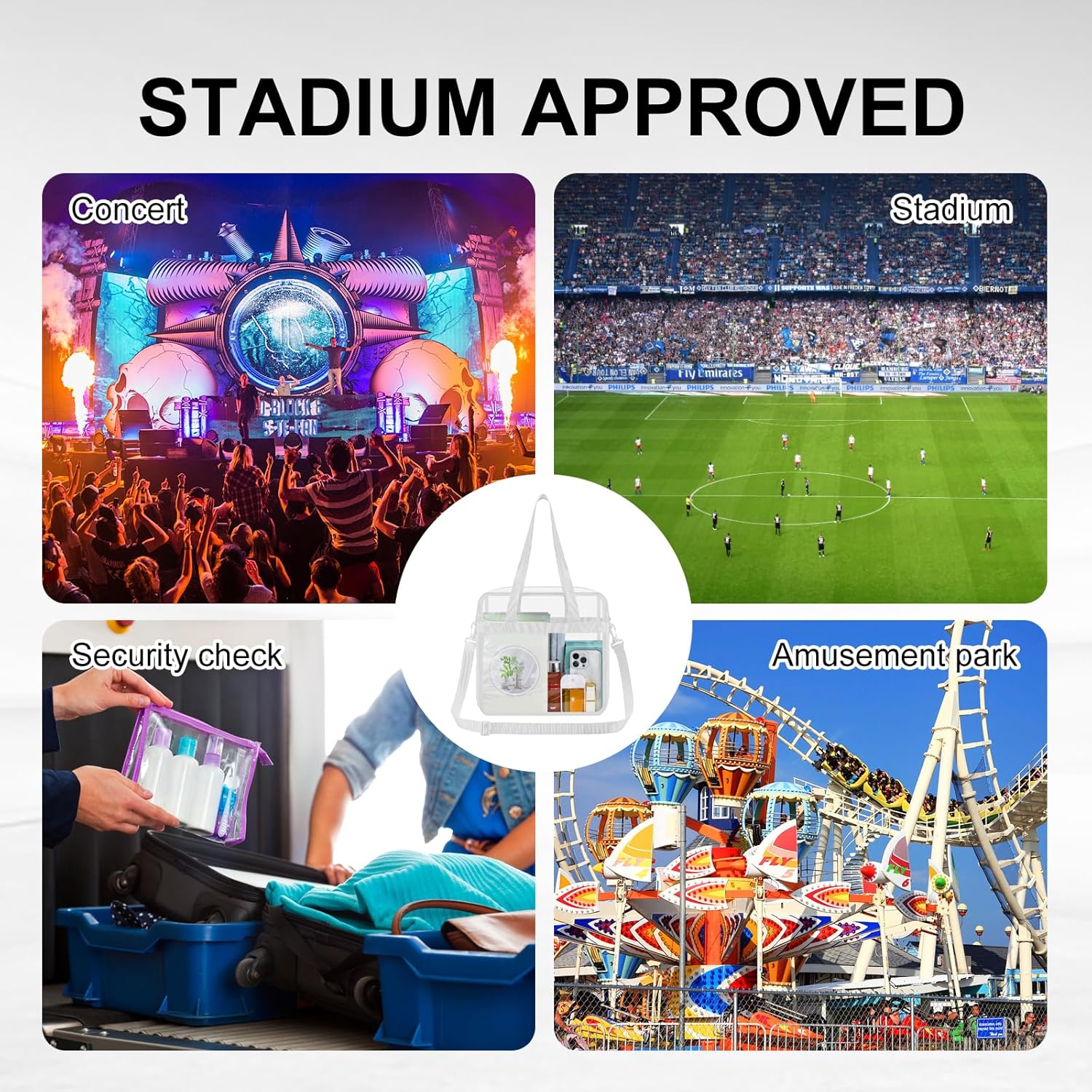 USPECLARE Clear Tote Bag - Transparent Stadium Bag for Events | 12x6x12 Size for Work & Sports
