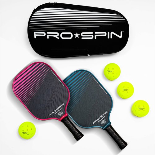 PRO-SPIN Carbon Fiber Pickleball Paddles Set of 2 | Lightweight Pickleball Set with Indoor/Outdoor Balls and Bag – Durable Pickle Ball Paddle Gift for Men, Women & Families