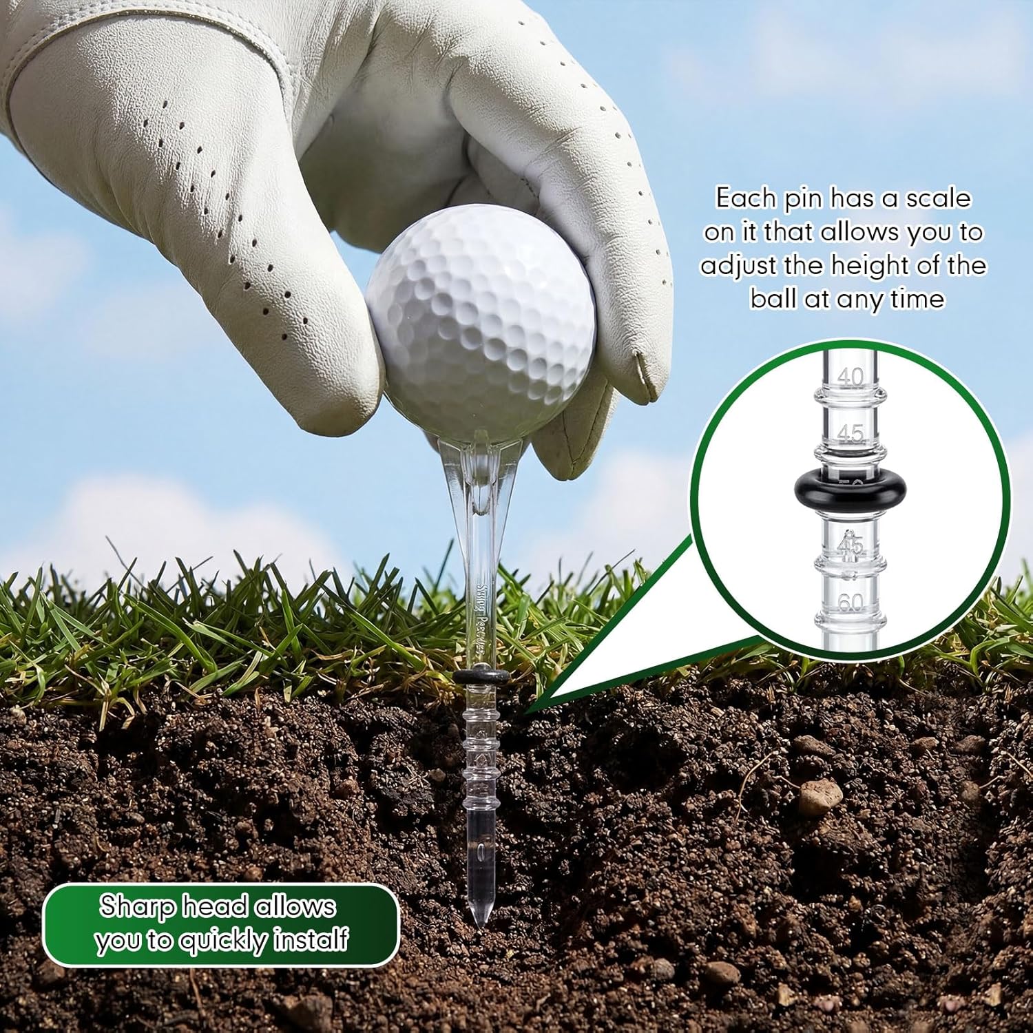 Skiennix 100 Pcs Golf Tees - 4 Prong Anti-Slip Design for Enhanced Stability | Adjustable 3-1/4" Size