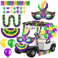 Lunmon 39-41 Pcs Mardi Gras Golf Cart Decoration Kit Purple Green Gold Car Wagon Parade Supplies Tragedy Comedy Mask Garland Decor for Holiday Party Decoration(Mardi Gras)