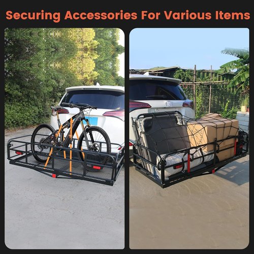 Hitch Cargo Carrier - 60" x 24" x 14.4" Folding Rear Luggage Rack | 510 lbs Capacity with Waterproof Bag & Straps