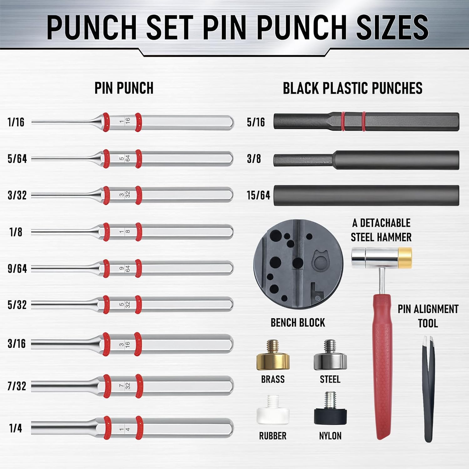 Steel Roll Pin Punch Set by [Brand Name] - Durable Punch Tool with 4 Interchangeable Faces & Storage Case