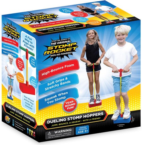 Dueling Stomp Hopper Pogo Stick - Fun Foam Jumper for Kids - Soft Grips & Stretchy Bands - Ideal for Ages 3-5