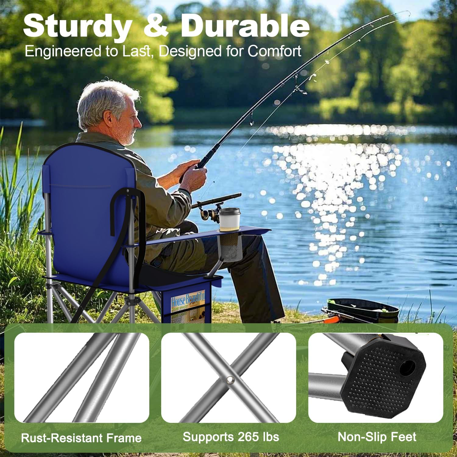 VTOY Folding Camping Chair - Durable 600D Oxford Fabric with Cooler Pouch & Cup Holder | Portable Outdoor Seating