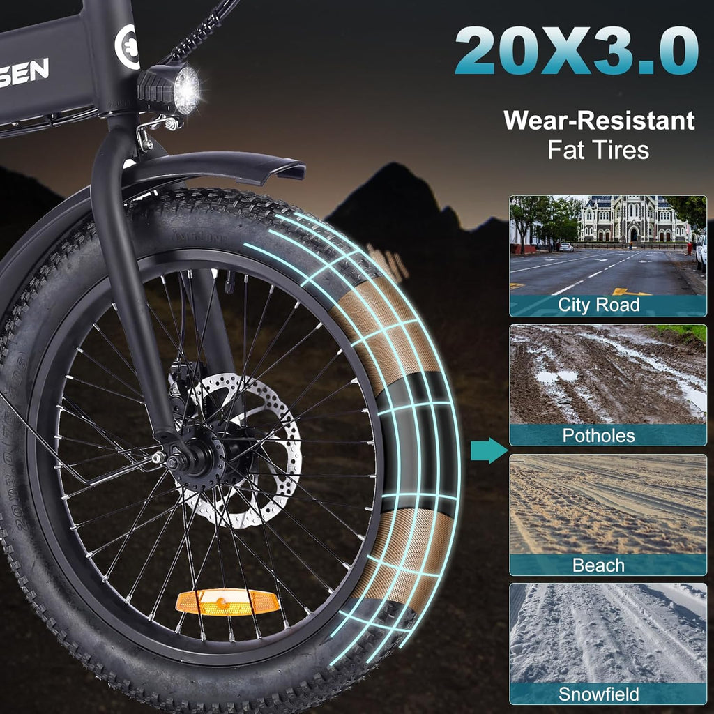 Skiennix Folding Electric Bike - 20" Fat Tire Ebike with 374.4Wh Battery & LCD Display | 20MPH Speed, 6 Gears