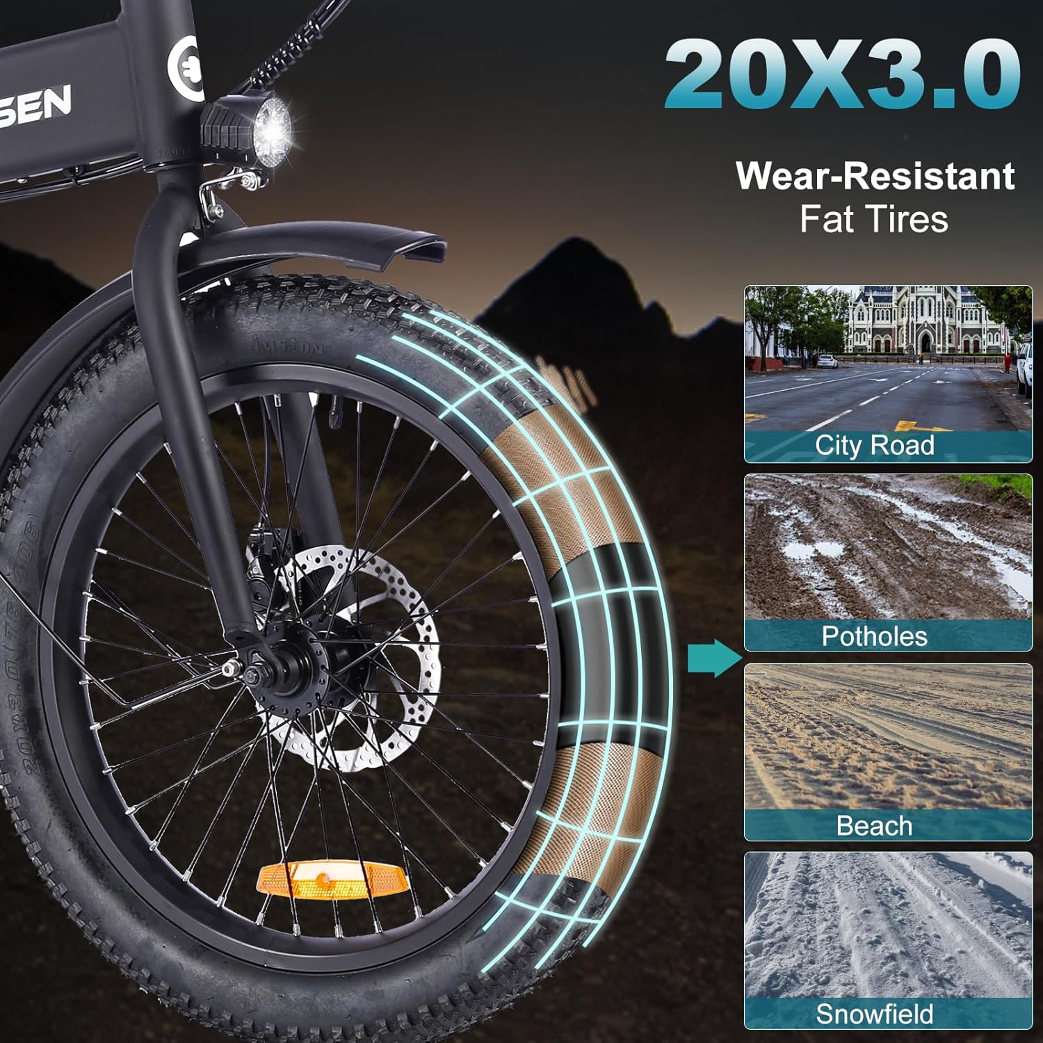 Skiennix Folding Electric Bike - 20" Fat Tire Ebike with 374.4Wh Battery & LCD Display | 20MPH Speed, 6 Gears