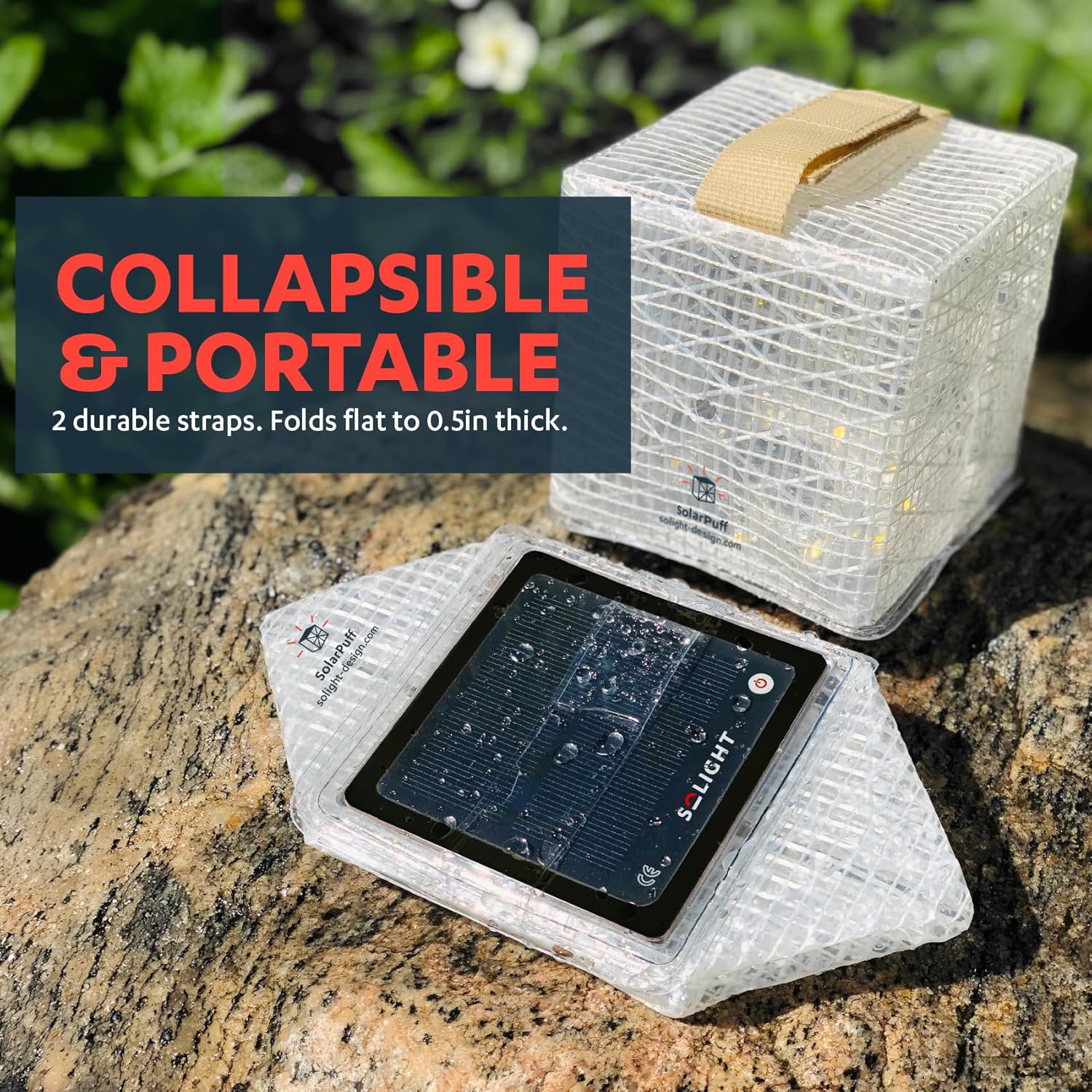 Solight Design SolarPuff Hybrid Solar Lantern - Collapsible LED Camping Light with Warm & Bright White Illumination, Waterproof & Rechargeable