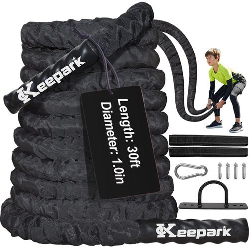 Battle Ropes for Home Gym 1 Inch Diameter 30FT Length Workout Rope Exercise Rope Training Ropes with Protective Sleeve for Kids Men Women Exercise Fitness & Strength Training