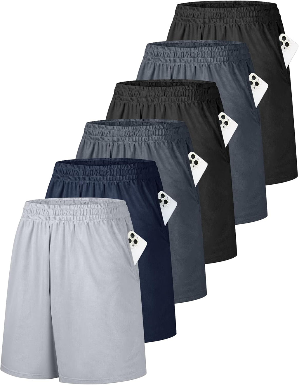 OYGSieg Men's Mesh Athletic Basketball Shorts - Quick Dry Gym Shorts with Pockets | 6 Pack Set