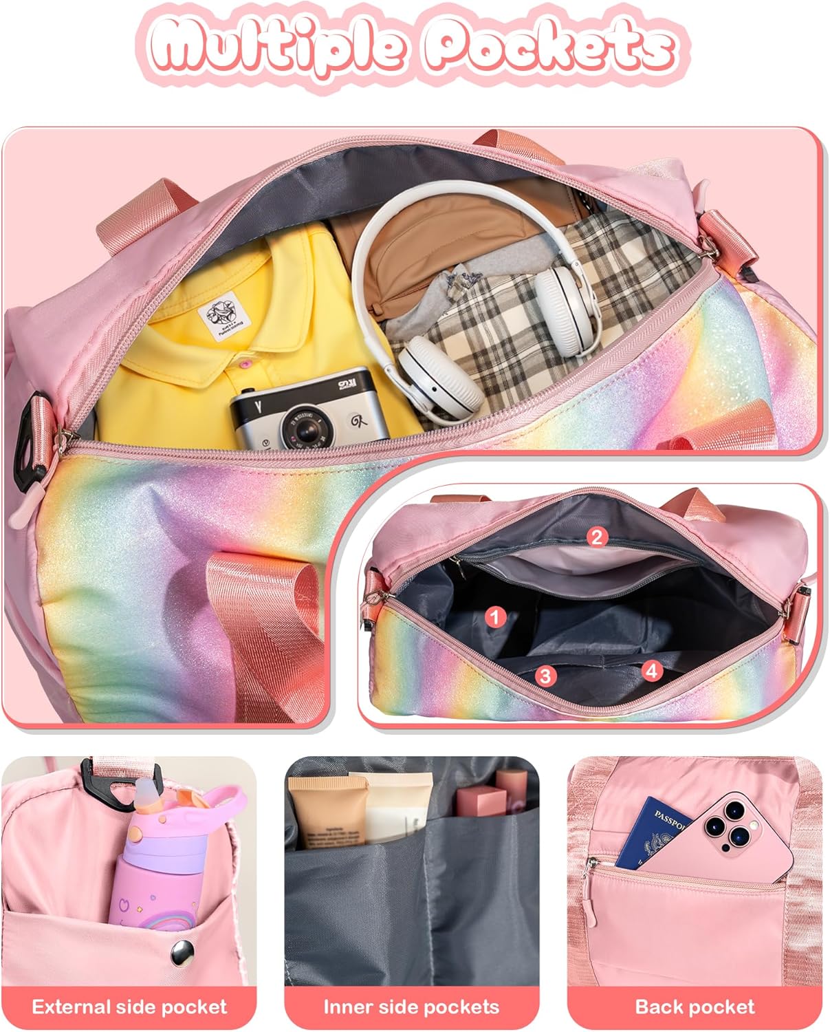 Preppy Gifts | Personalized Girl Gym Bag with Shoe Compartment & Makeup Pouch - Ideal for Ages 3-12