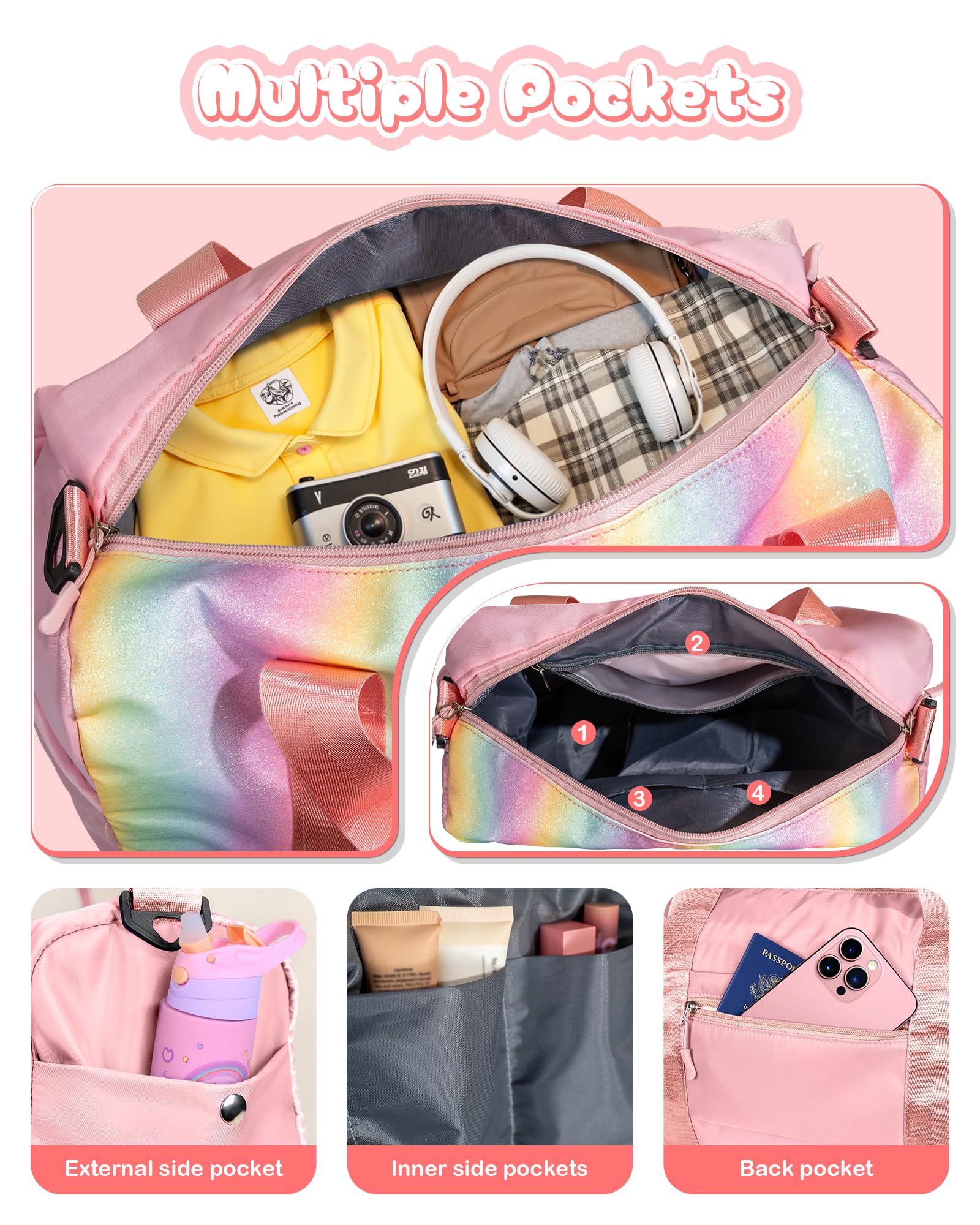 Vogewood Gift Ideas for Kids Girls-Girl Gym Bag with Shoe Compartment, Kid Personalized Weekender Overnight Bags, Initial Travel Tote with Makeup Pouch, Graduation Gifts Granddaughter (Letter N)