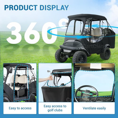 CartClan Club Car Precedent Enclosure, Golf Cart Enclosure Suitable for 4 Passengers Club Car Precedent Model, 600D Waterproof Heavy Duty Rain Cover with 4-Sided Clear PVC Windows & Zippered Doors