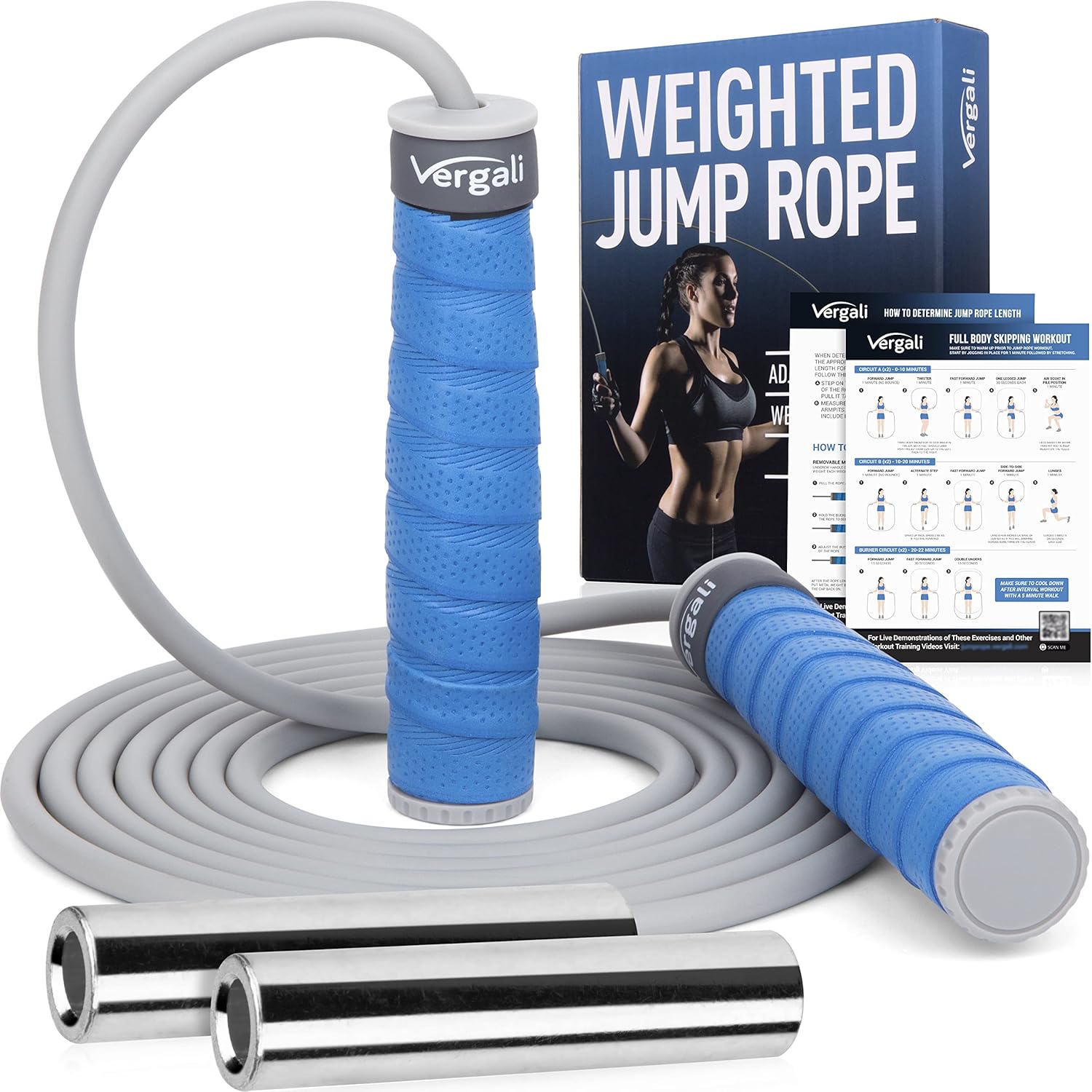 Weighted Jump Rope for Fitness (1 lb) with Women and Men's Exercise Guide. Comfy Grips. Tangle Free, Adjustable Jumprope. Heavy Adult Skipping Jumping Rope for Full Body Workout. Boxing, Cardio, Gym