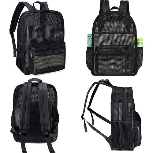MCWTH Heavy Duty Mesh Backpack, See Through College Student Mesh Bookbag (Black)