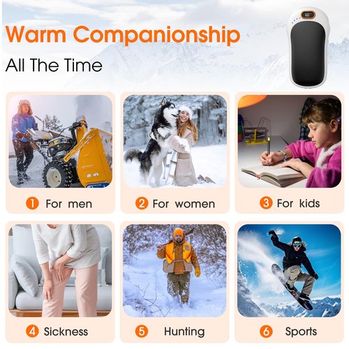 Hand Warmers Rechargeable,2 Pack Double Sided Heating Warmer that Surrounds Warmth for Palm and Fingers,Magnetic Electric Handwarmers 10000mAh with Adjustable Temp,Winter Gifts for Men and Women