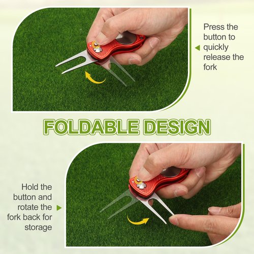 PATIKIL Golf Divot Repair Tool, 6 Pack Foldable Metal Golf Green Divot Tool with Magnetic Ball Marker & Stainless Steel Fork for Golfer, Blue/Red/Black