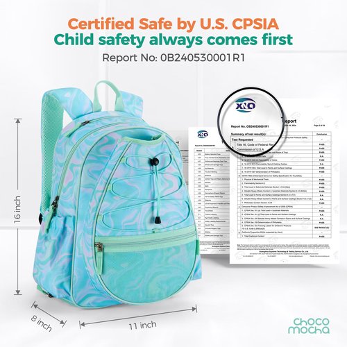 Choco Mocha Kids Tennis Bag for Girls, 16 Inch Youth & Junior Tennis Backpack with Shoe Compartment, Holds 2 Rackets (21–23 Inch), Solid Purple