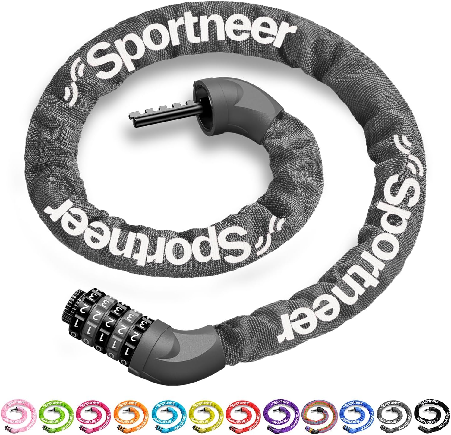Sportneer Bike Lock - High Security 5-Digit Combination Chain Lock | 3.2/3.6/4ft Heavy Duty, Keyless Design for Bikes, Motorcycles, Scooters, Doors & Gates - 4/6mm Thick