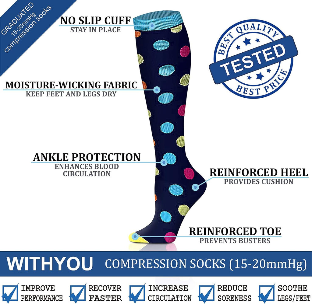 WITHYOU Compression Socks - 15-20 mmHg Support for Men & Women | Ideal for Running, Travel & Pregnancy