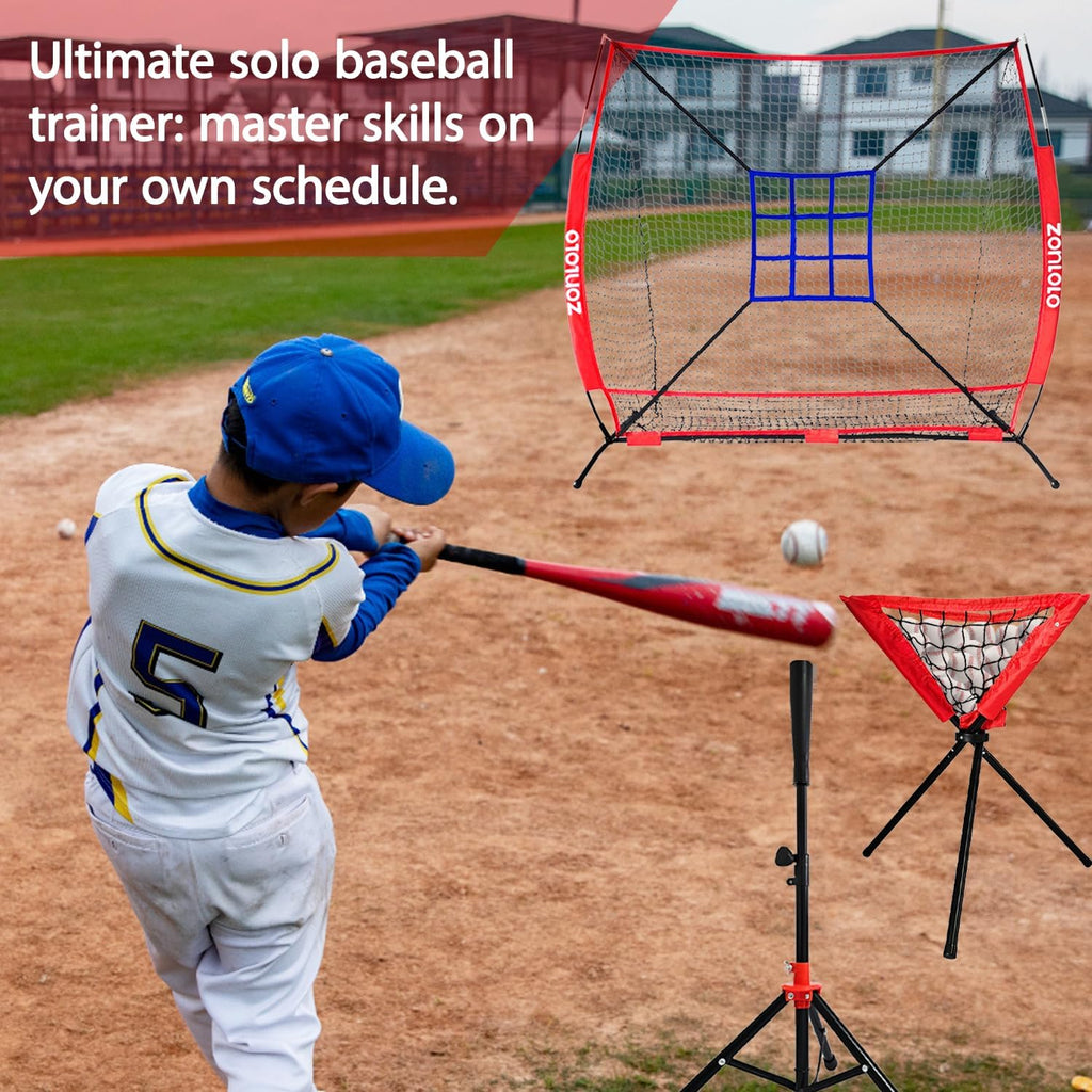 Skiennix 6x6ft Portable Baseball & Softball Net - Sturdy Bow Frame with Batting Tee & Ball Caddy