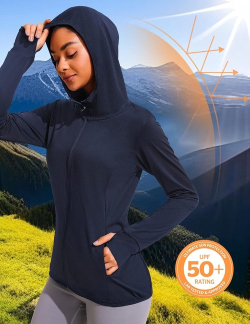 COOrun Women's Sun Protection Hoodie - UPF 50+ Full Zip Long Sleeve Activewear for Hiking & Running