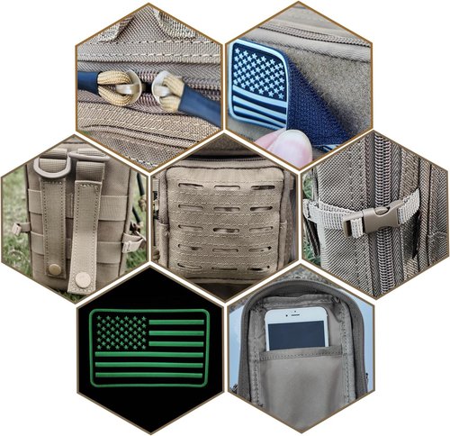 2 Pack Tactical Molle Utility Pouches - Mini EDC Belt Pouch for Outdoor Gear | Medical IFAK Pack with US Flag Patch