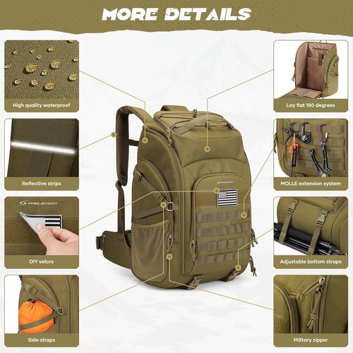 Maelstrom Tactical Backpack - Water Resistant 40L Military Pack for Hiking, Camping & Gym | Khaki