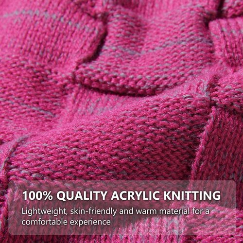 BASSDASH Winter Slouchy Beanies Thick Fleece Lined Skull Cap for Men Women Warm Knitting Hat Rose Red