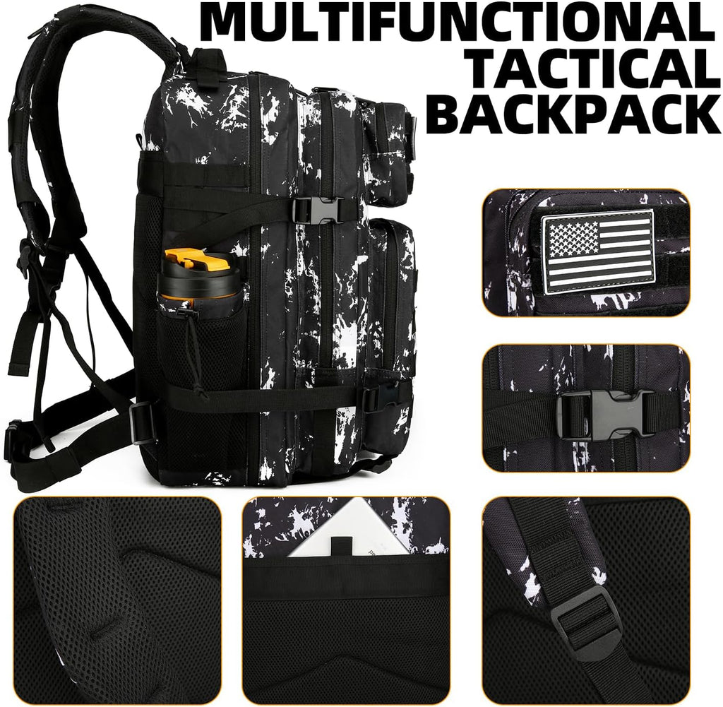 Skiennix 25L Tactical Backpack - Military-Grade Molle Design for Men & Women | Black Lightning Color