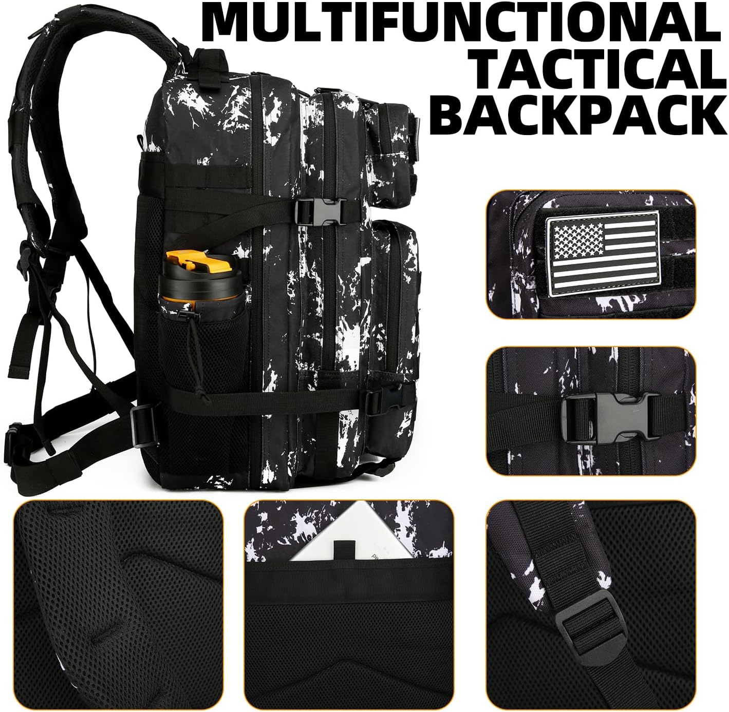 Skiennix 25L Tactical Backpack - Military-Grade Molle Design for Men & Women | Black Lightning Color
