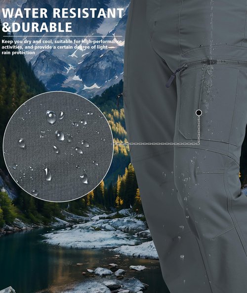 Zoofly Mens Stretch Cargo Pants Relaxed Fit Water Proof Travel Pants for Men Nylon Fishing Pants Flexible Tactical Pant Comfy Medium Grey 36W*30L