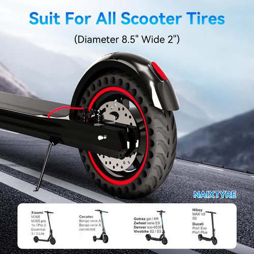 NAIXTYRE 8.5x2 '' inchs Solid Tires for Electric Scooters,This Solid Tire is compatible with Xiaomi m365/Mijia Mi m365 Pro/GTRAX GXL V2/GTRAX XR and All 8 1/2 x2/50/75-6.1 Scooters Tire,（2PCS）