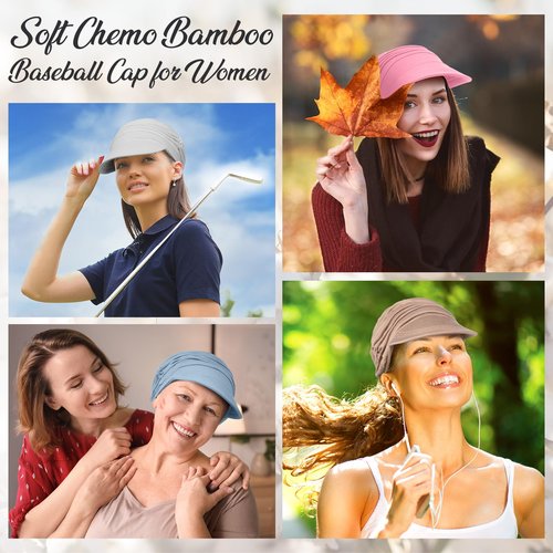 Jamntower 6 Pcs Chemo Cancer Hat for Women Breathable Bamboo Newsboy Baseball Cap Soft Headwear for Cancer Patient Hair Loss (Pink, Purple, Blue, Gray, Beige, Khaki)
