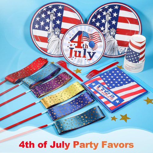 Gold Stars Dance Ribbons - 12-Pack Rainbow Streamers for Kids' Birthday & Patriotic Parties