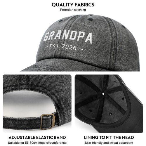 New Grandpa Gifts Est 2026 Promoted to Grandpa to be Pregnancy Announcement Gift, First Time Gifts for New Grandpas Grandfather Fathers Day Christmas Birthday Grandpas Hat for Men Adjustable