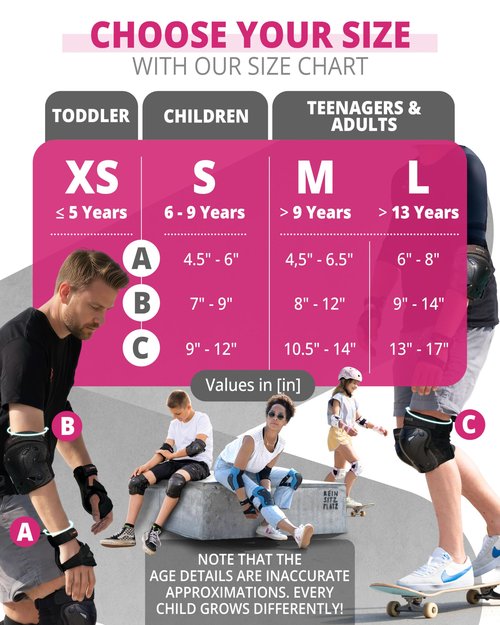SKATEWIZ Knee and Elbow Pads Adult - Skating Protective Gear - PROTECT-1 - Size L Pink White - Wrist Guards Skating Pads, Skateboard, Roller Skate, Ice Skates For Women